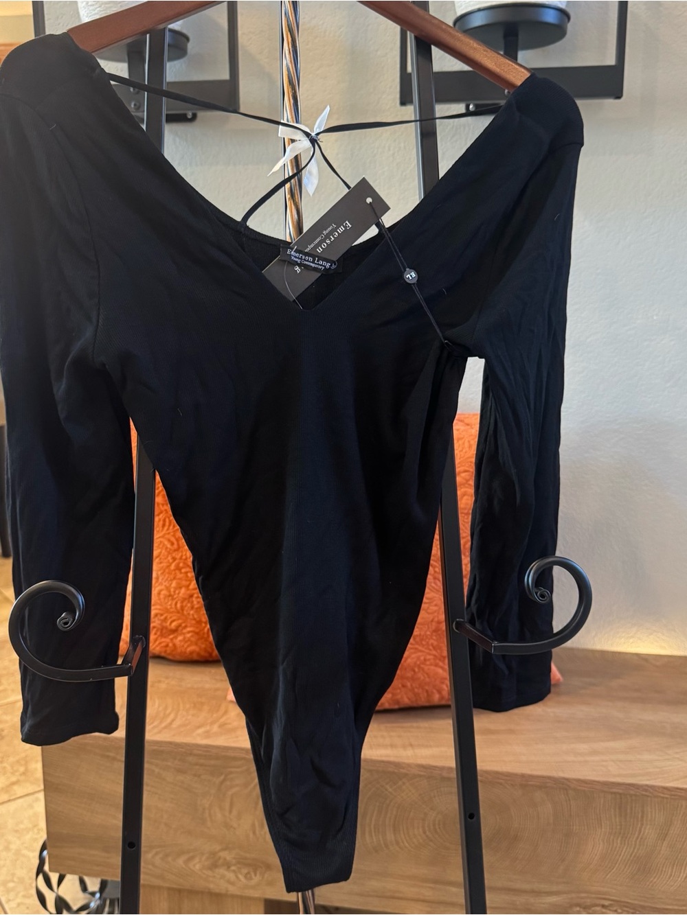 Long Sleeve Black V-Neck Bodysuit by Unknown Brand
